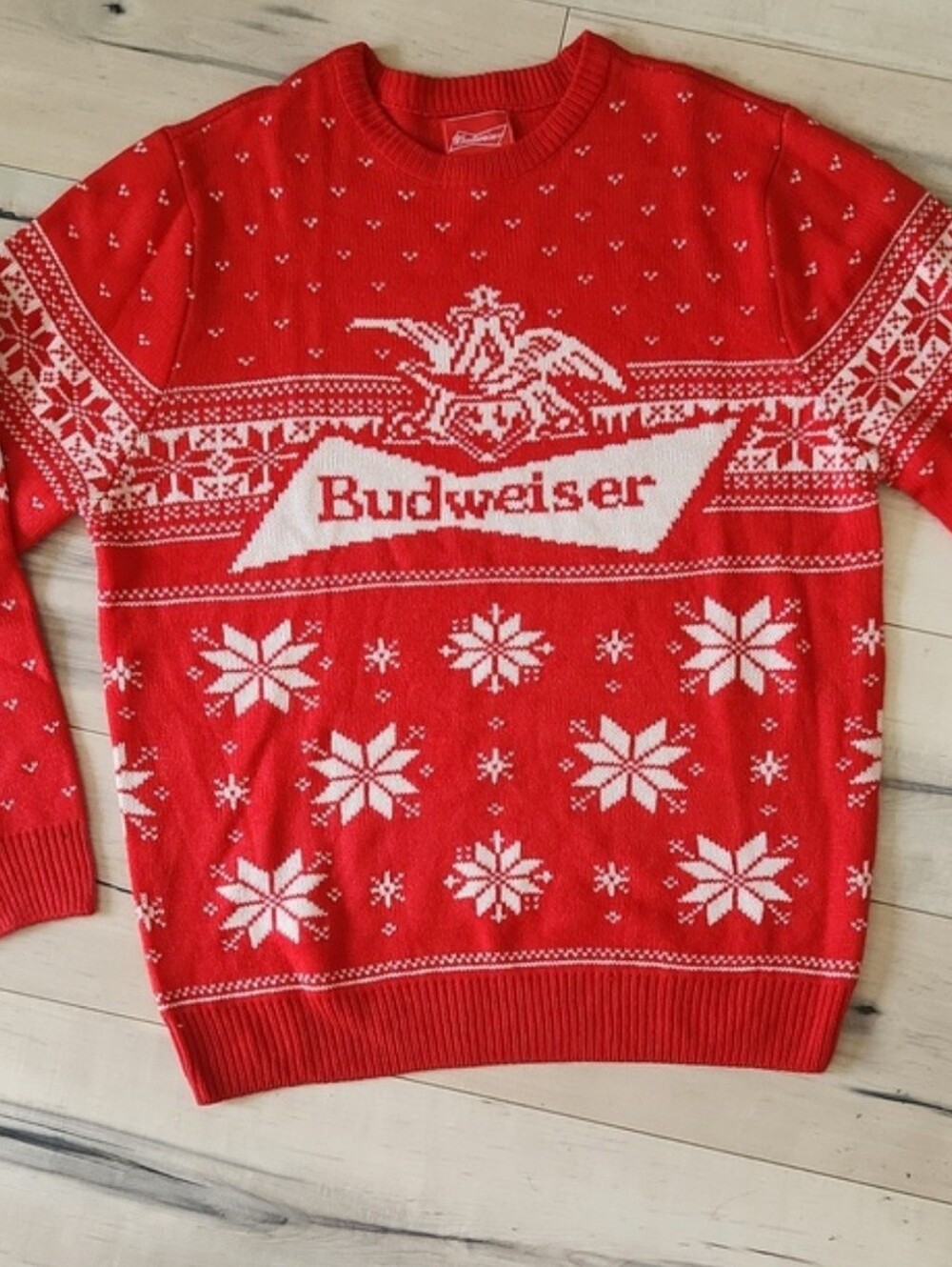 Budweiser Red and White Fair Isle Crewneck Sweater for Men